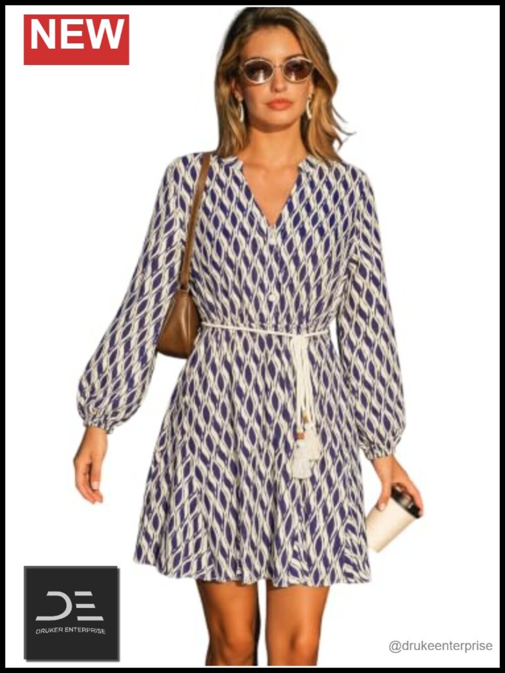 CUPSHE Women Mini Fall Dress Long Sleeve Belted Floral V Neck A-Line